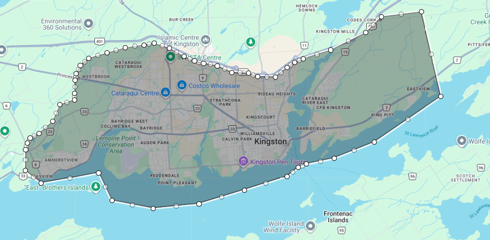 Kingston, ON delivery area.
